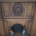 Load image into Gallery viewer, Carved Walnut Halloween Fireplace Mantel Signed OOAK with Jack-o’-Lantern & Skeleton Figures