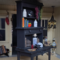 Load image into Gallery viewer, Halloween Witch’s Kitchen Hutch OOAK Black Wood, Dressed with Potion Ingredients