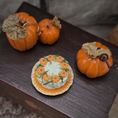 Load image into Gallery viewer, Halloween Autumn Cake & Trio of Pumpkins Rustic Miniature Dessert Display