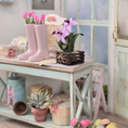 Load image into Gallery viewer, Handcrafted Purple Orchid Flowers in Rustic Basket Planter Vintage Artisan