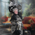 Load image into Gallery viewer, RESERVED FOR RICK: Victorian Lady Silver Black Silk Gown & Hatbox Original Marcia Backstrom Dollhouse Doll