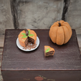 Load image into Gallery viewer, Halloween Fall Pumpkin Chocolate Cake OOAK Miniature Dessert with Porcelain Plate & Extra Slice