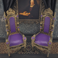 Load image into Gallery viewer, Royal Throne Chair Pair Heavy Resin Gothic Miniature Furniture with Purple & Gold