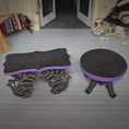 Load image into Gallery viewer, Pair of Ornate Gothic Accent Tables Carved Wood Handmade Furniture in Black & Purple