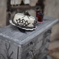 Load image into Gallery viewer, OOAK Miniature Halloween Spider Cake with Web Icing & Drinks with Bat Garnishes