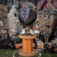 Load image into Gallery viewer, Raven Crow Bird Sculpture OOAK Sculpted Halloween Art on Vintage Thread Spool, Human Face