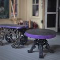 Load image into Gallery viewer, Pair of Ornate Gothic Accent Tables Carved Wood Handmade Furniture in Black & Purple