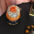 Load image into Gallery viewer, Stacked Pumpkin Trio OOAK Miniature Halloween Centerpiece Decorations with Urn & Finial