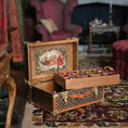 Load image into Gallery viewer, Wooden miniature storage chest box with decorative Christmas lid in a vintage room setting