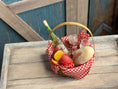 Load image into Gallery viewer, Vintage Miniature Artisan Dollhouse Wine, Cheese & Bread Picnic Basket Diorama, top view