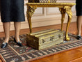 Load image into Gallery viewer, Louis Vuitton Brass Miniature Display Suitcase Trunk 1980s, side view