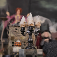 Load image into Gallery viewer, Five-Arm Skull Candelabra OOAK Metal Miniature with Distressed Black Finish & Dripping Wax
