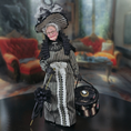 Load image into Gallery viewer, RESERVED FOR RICK: Victorian Lady Silver Black Silk Gown & Hatbox Original Marcia Backstrom Dollhouse Doll