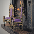 Load image into Gallery viewer, Royal Throne Chair Pair Heavy Resin Gothic Miniature Furniture with Purple & Gold