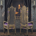 Load image into Gallery viewer, Royal Throne Chair Pair Heavy Resin Gothic Miniature Furniture with Purple & Gold