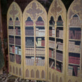 Load image into Gallery viewer, RARE Charlotte Hunt 1992 Hand-Painted Wooden Cathedral Library Screen