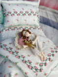 Load image into Gallery viewer, Almudena Gonzalez Spain Clay Sleeping Little Girl Doll w Pillow & Teddy Bear, laying on the end of a bed