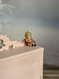 Load image into Gallery viewer, Tiny Little Sculpted Clay Blonde Baby Doll for Dollhouse Child, sitting on top of a cabinet