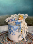 Load image into Gallery viewer, Tea Cup & Bluebird Diorama with Jointed Porcelain Baby Doll, left side view