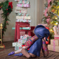 Load image into Gallery viewer, back view of Sculpted clay elf boy doll wearing a purple outfit