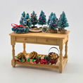Load image into Gallery viewer, Wooden table with miniature Christmas trees, wreaths, and gift boxes on a white background