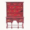 Load image into Gallery viewer, Red chinoiserie wooden cabinet with decorative elements on a white background, Alan Barnes