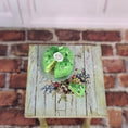 Load image into Gallery viewer, Green Frosted Birthday Layer Rose Cake with Slice OOAK 1:12 Miniature Dollhouse