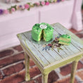 Load image into Gallery viewer, Green Frosted Birthday Layer Rose Cake with Slice OOAK 1:12 Miniature Dollhouse