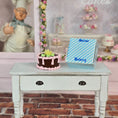 Load image into Gallery viewer, Decorated Birthday Cake w Blue Swiss Bakery Box Miniature Dollhouse