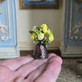 Load image into Gallery viewer, Miniature Dollhouse Japanese Clay Yellow & White Roses Copper Watering Can 1:6