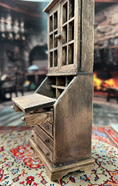 Load image into Gallery viewer, Primitive Rustic Carved Wood Dollhouse Secretary Desk, desktop open