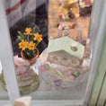 Load image into Gallery viewer, Putz-Style Easter House on Glass Cake Stand Spring Candy Cottage Vintage Artisan