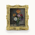 Load image into Gallery viewer, Decorative miniature gold frame with a floral arrangement oil painting inside on a white background. By Fatima Dona