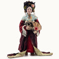 Load image into Gallery viewer, Traditional Japanese doll in elaborate kimono with fan and flower accessories on a white background