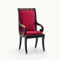 Load image into Gallery viewer, Decorative armchair with red cushion and black frame on a white background