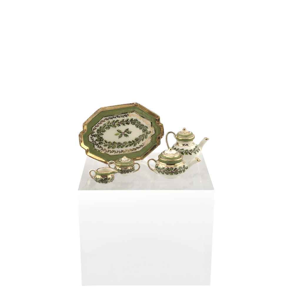 Jean Yingling OOAK Green Ivy Tea & Coffee Service Dollhouse Miniature Set