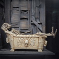 Load image into Gallery viewer, Clay Halloween Clawfoot Bathtub OOAK Miniature with Skeleton, Skulls & Candles
