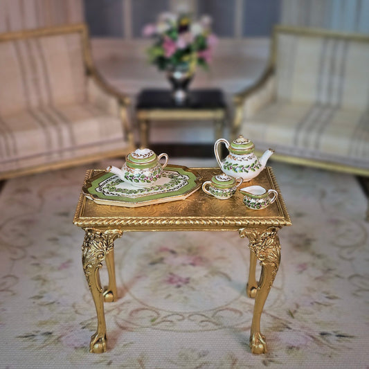 Jean Yingling OOAK Green Ivy Tea & Coffee Service Dollhouse Miniature Set