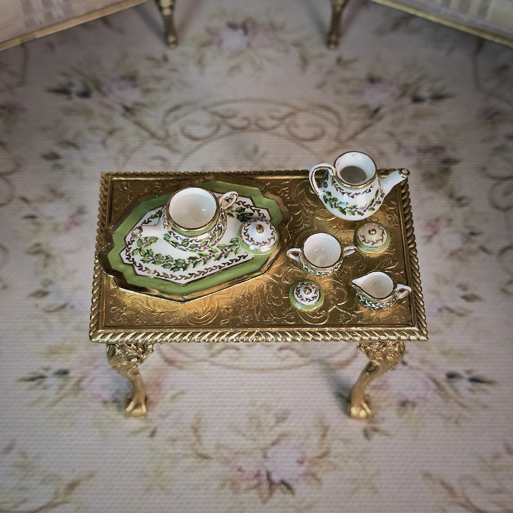 Jean Yingling OOAK Green Ivy Tea & Coffee Service Dollhouse Miniature Set