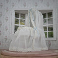 Load image into Gallery viewer, Signed N. Zaleta Blue & White Canopy Wicker Dollhouse Baby Bassinet
