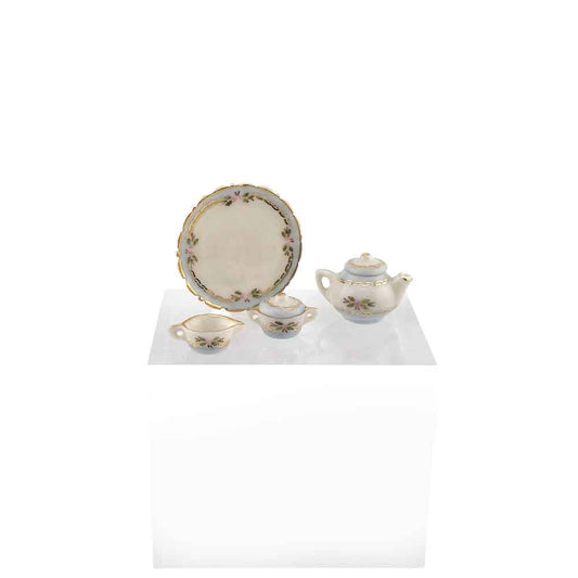 Jo Parker Pale Blue Victorian Rosebud Tea Service Dollhouse Miniature Porcelain Set