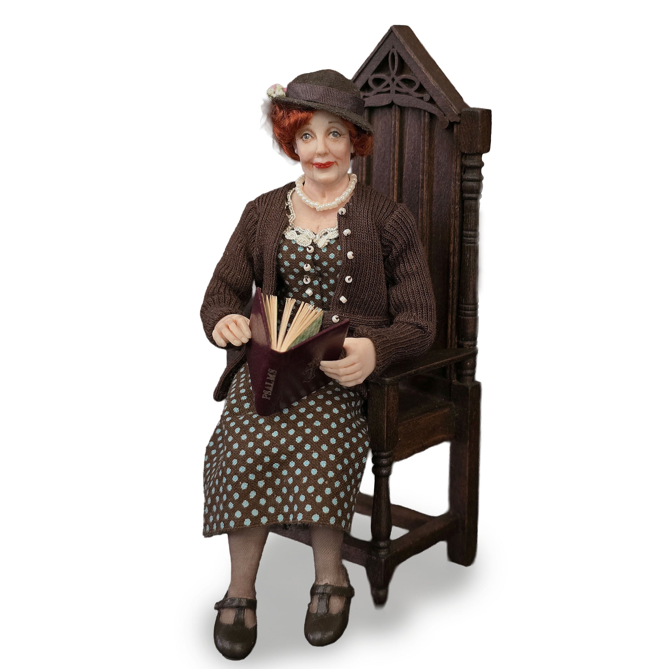 Julie Campbell IGMA OOAK Kindly “Church Lady” Clay Doll with Book