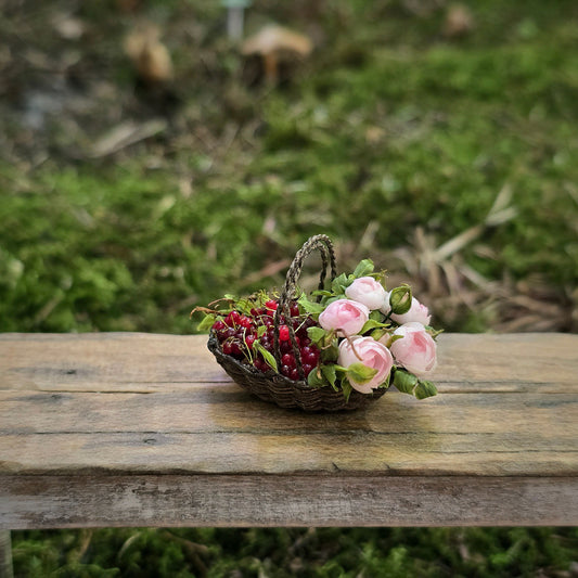 Gosia Suchodolska IGMA Artisan Miniature Pink Peonies & Cherries Basket Exclusive