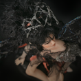 Load image into Gallery viewer, Dark Angel Fairy Doll OOAK Hand-Sculpted Clay Display Figure (6" Tall, Seated)
