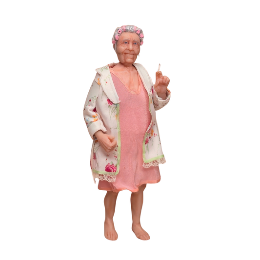 Irina Martin Wife Woman in Hair Rollers & Floral Robe 1:12 Miniature Doll
