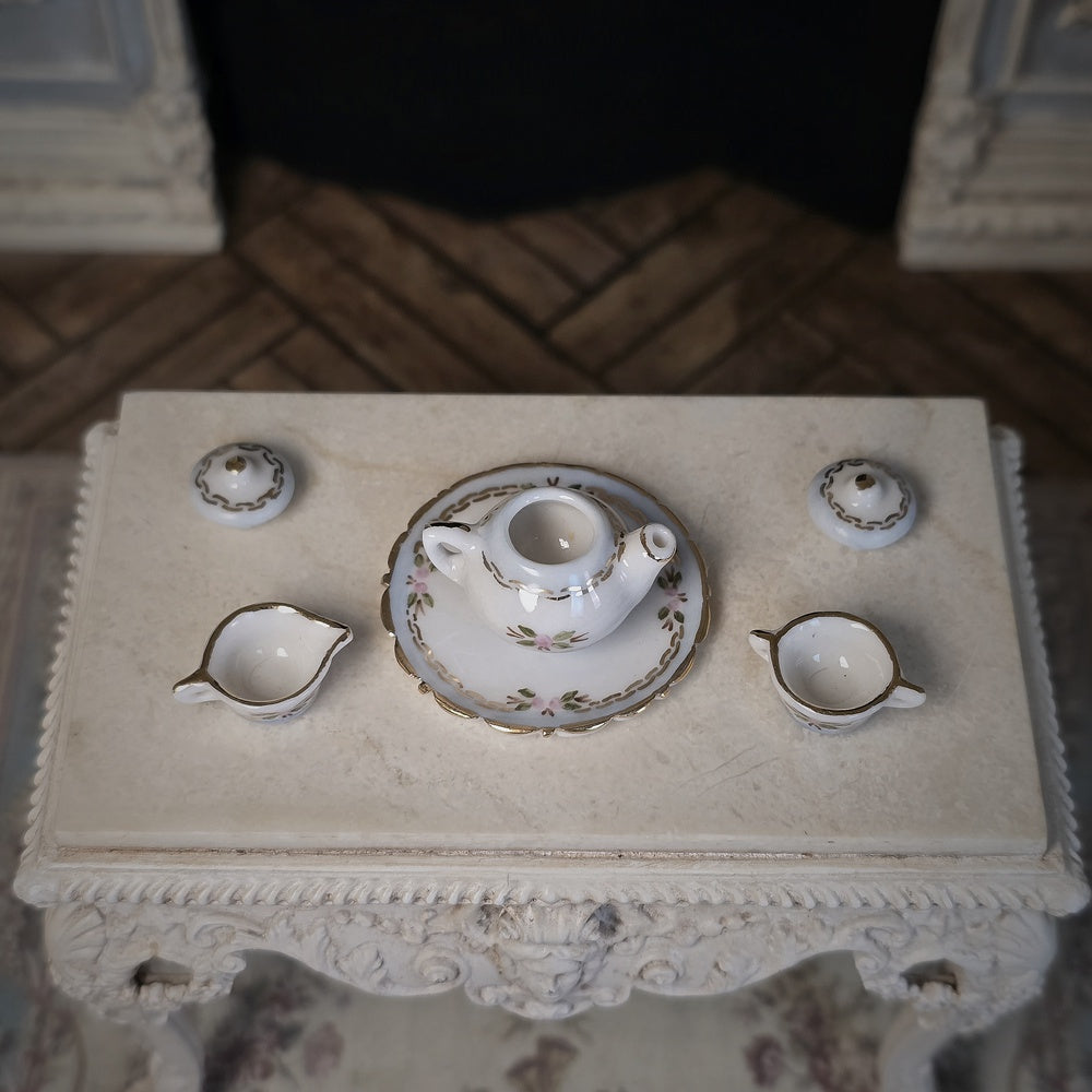 Jo Parker Pale Blue Victorian Rosebud Tea Service Dollhouse Miniature Porcelain Set
