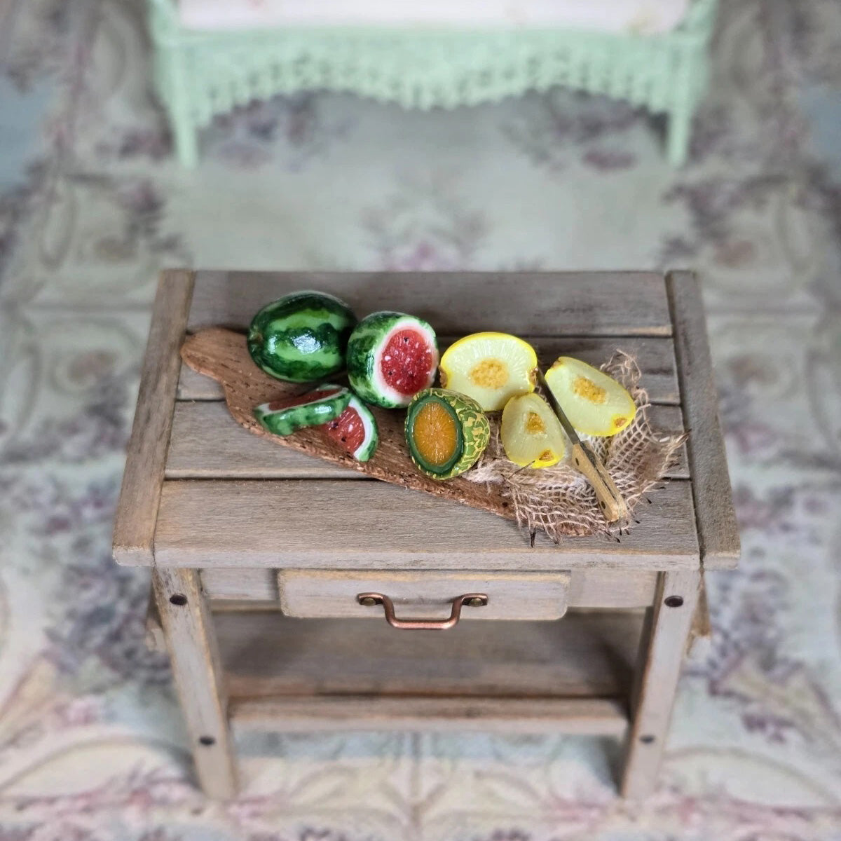 Linda Cummings Summer Melon Chopping Board Platter Dollhouse Miniature