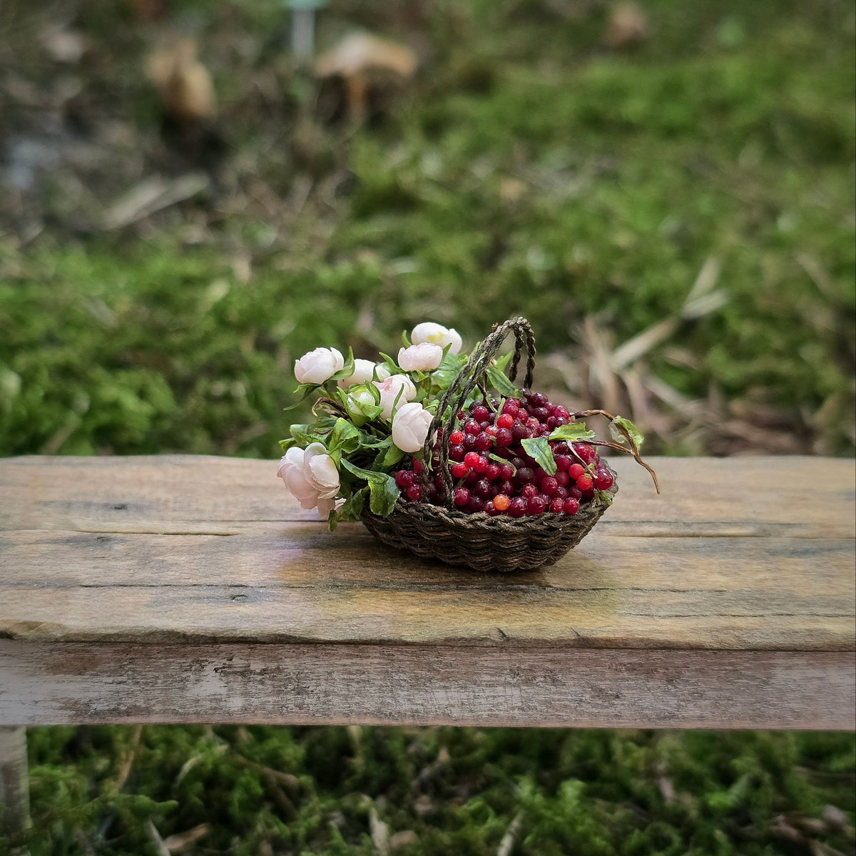 Gosia Suchodolska IGMA Miniature Pale Blushed Peony & Wild Cherry Basket Exclusive