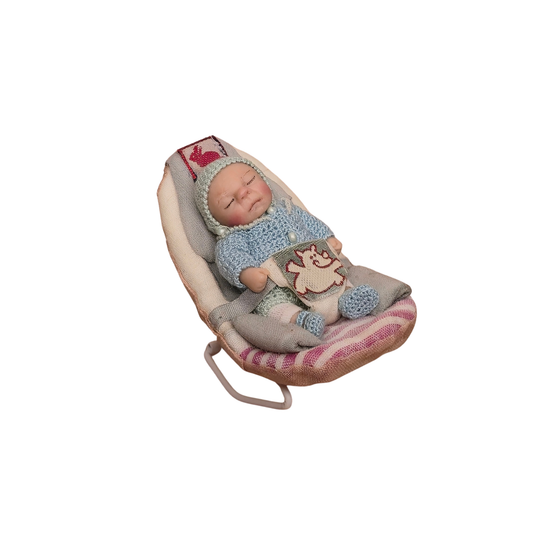 Catherine Muniere Peaceful Sleeping Baby Boy Doll in Bouncer 1:12 OOAK Miniature