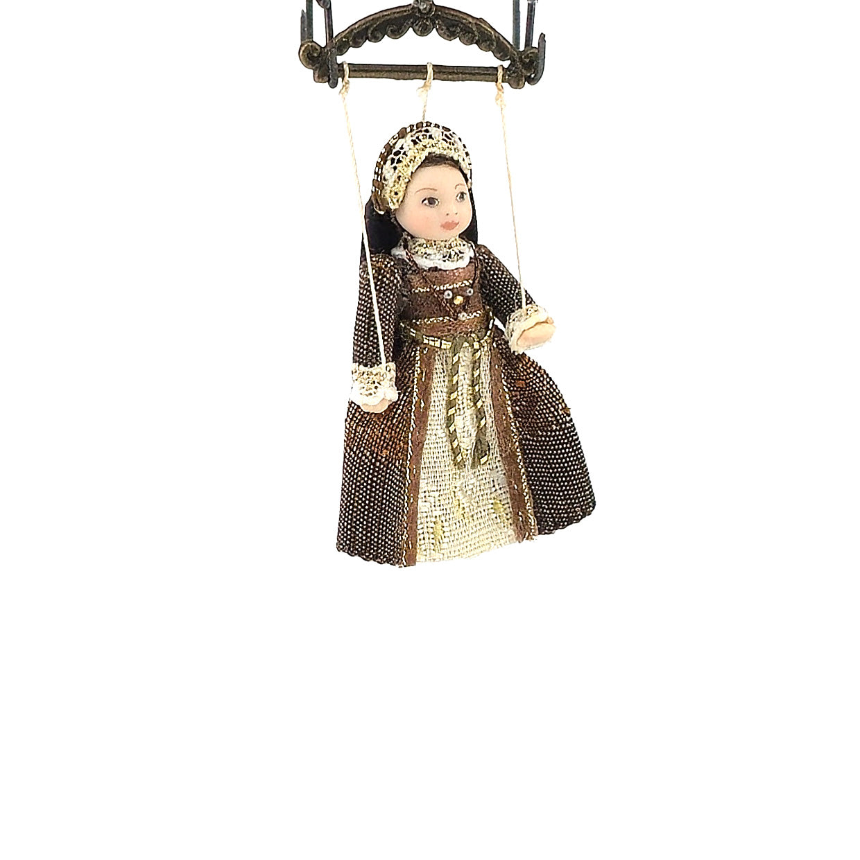 Debbie Dixon-Paver Dark-Haired Tudor Lady Marionette with French Hood 1:12